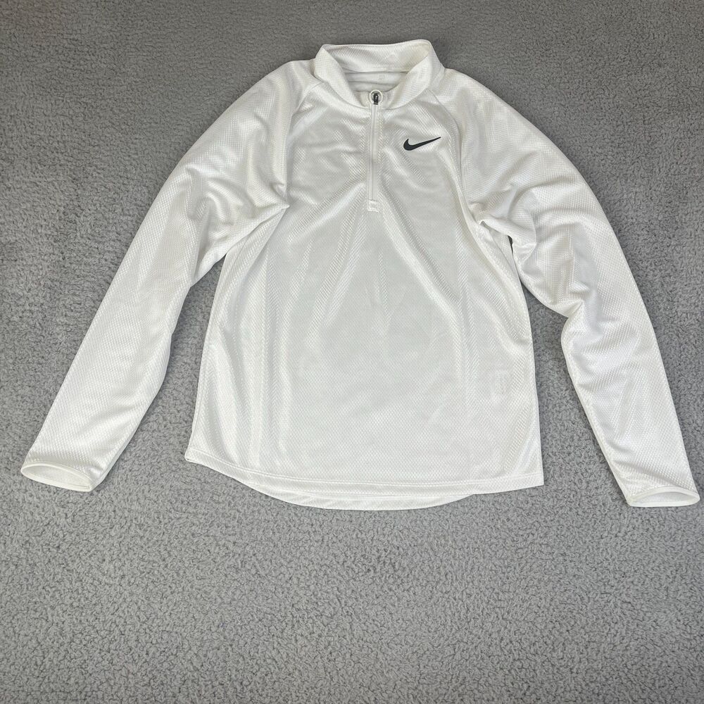 NIKE Court Challenger Jacket Men XS White 1/4 Zip Knit Long Sleeve Sweater Shiny